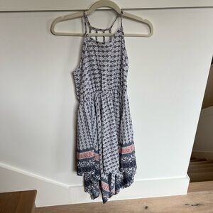 Soprano Floral and Checkered Blue and Orange High Low Sleeveless Dress Girls